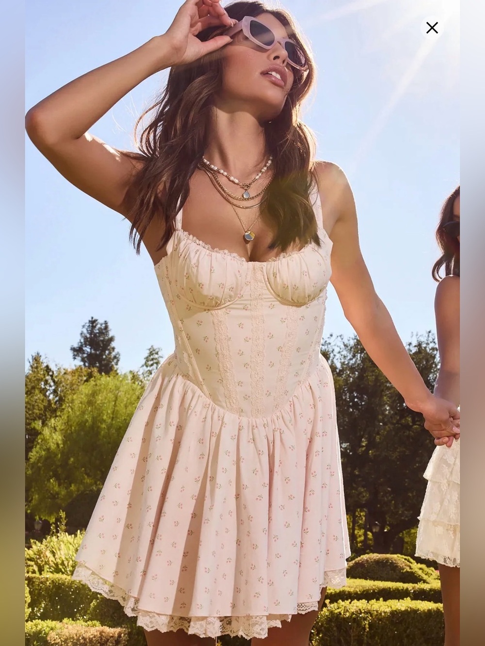 Windsor Sunshine Bliss Ditsy Floral Lace Corset Skater Dress M